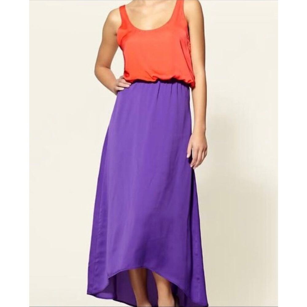 Tinley Road Anthropologie Orange Purple Two Tone Color Block Maxi Dress Small